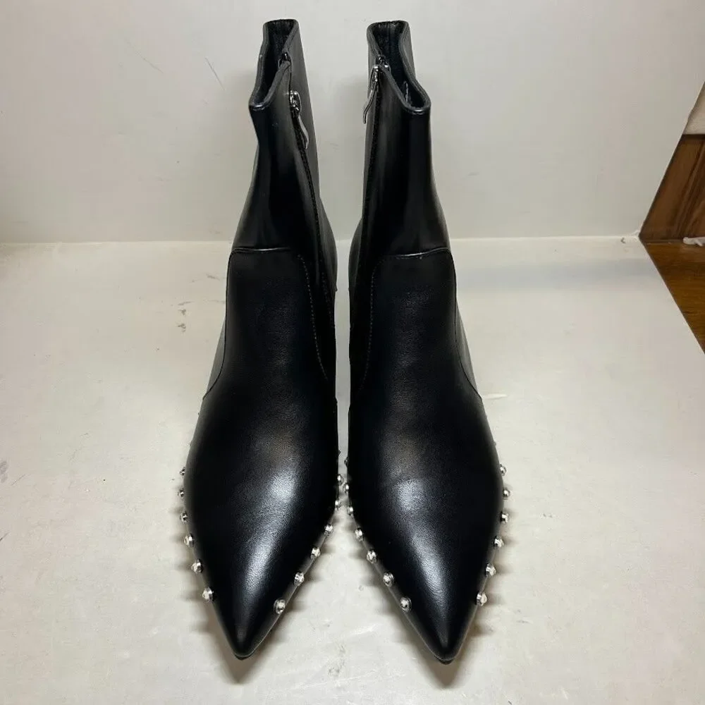 Vaila Womens 13 M Black Studded Diana Zip Up Block Heel Boots NIB RY6